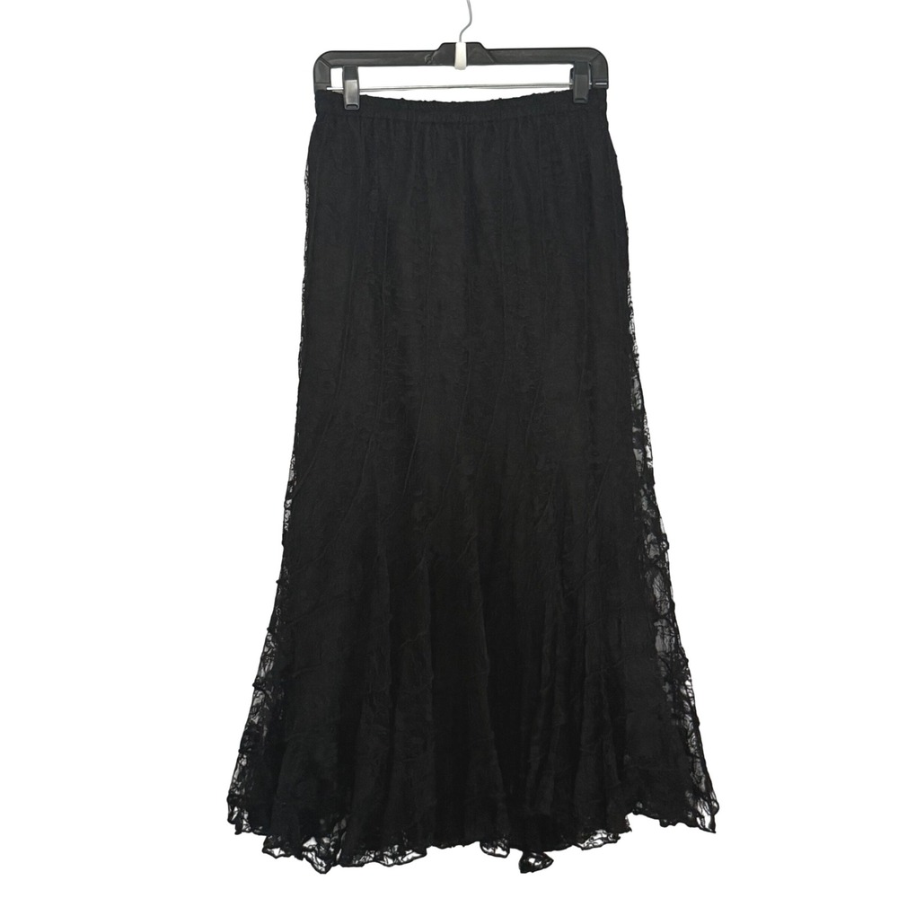Vintage Etc. Lace Maxi Skirt Black Floral Tiered 90s Y2k Whimsigoth - Medium